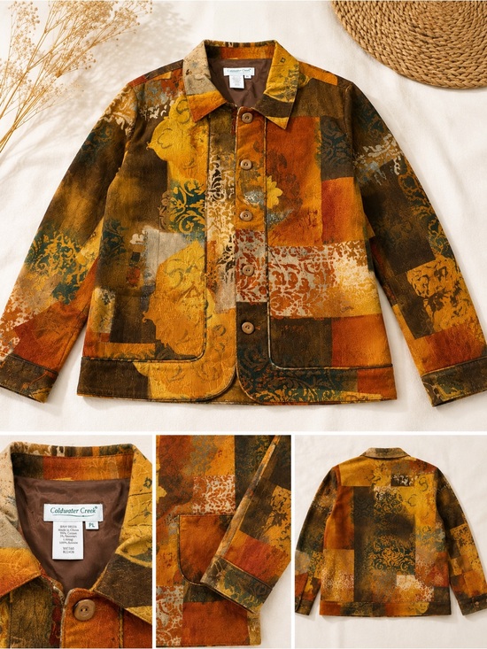 Coldwater Creek Jackets & Blazers - Coldwater Creek Painted Patchwork Jacket in Autumn Hues